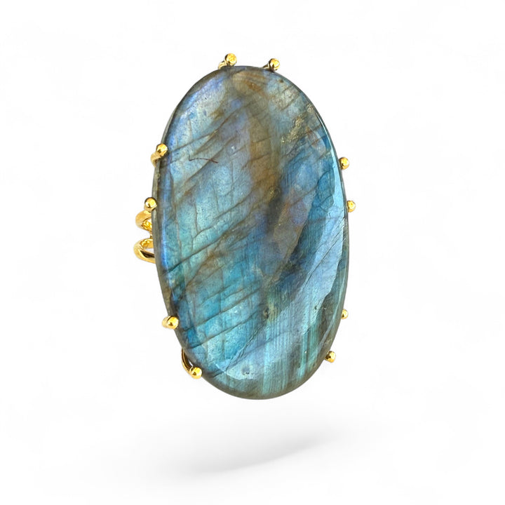 Labradorite ring mounted in gold-plated silver