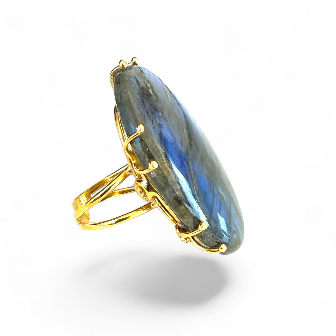 Labradorite ring mounted in gold-plated silver