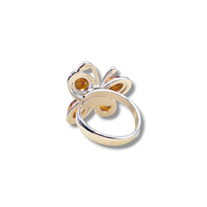 Anello farfalla di ambra montato in argento