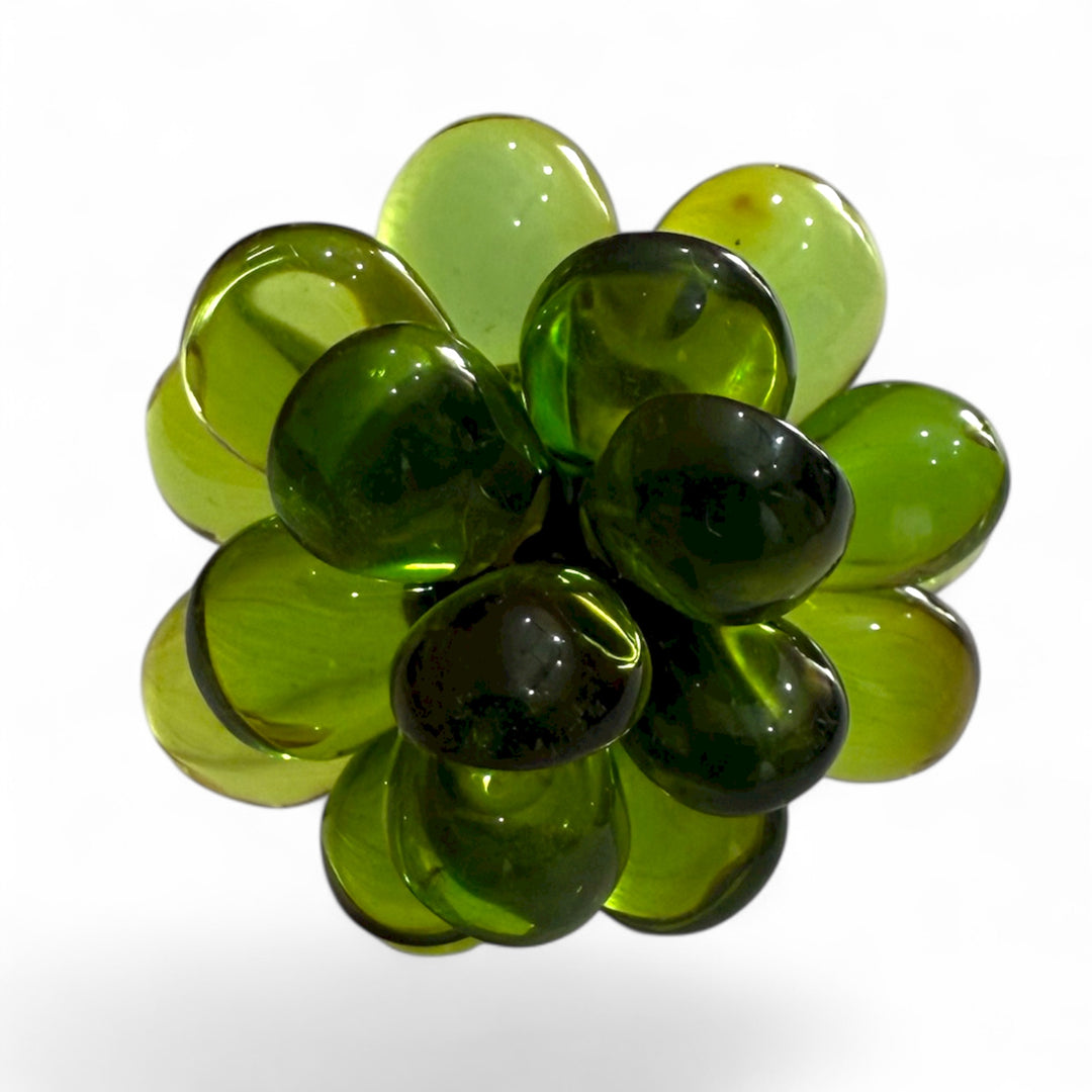 Anello fiore Ambra verde montato in argento dorato