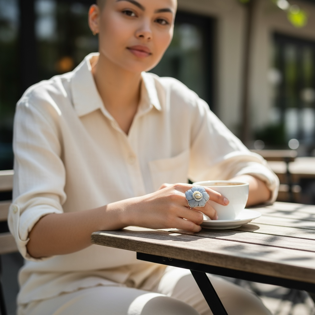 Ring with Flower Cameo mounted in Gold-Plated Silver or Natural Silver