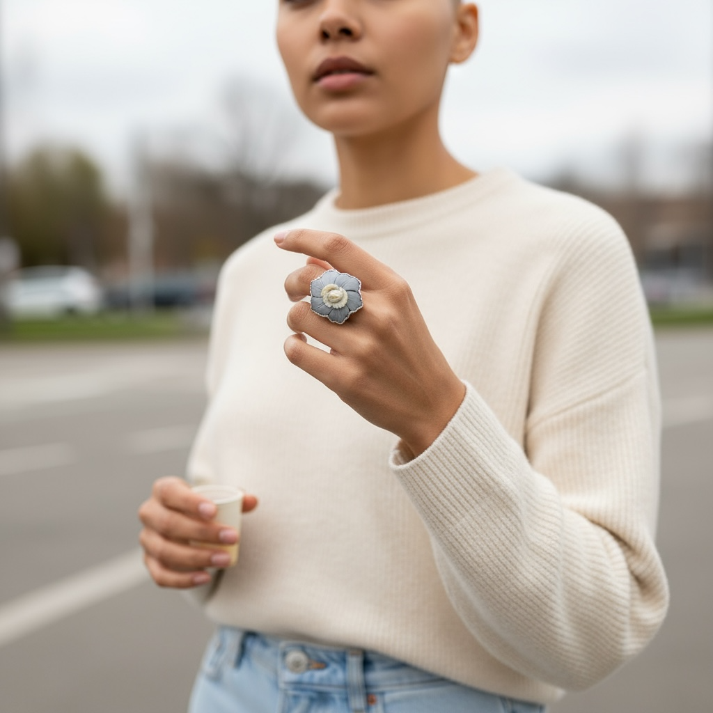 Ring with Flower Cameo mounted in Gold-Plated Silver or Natural Silver
