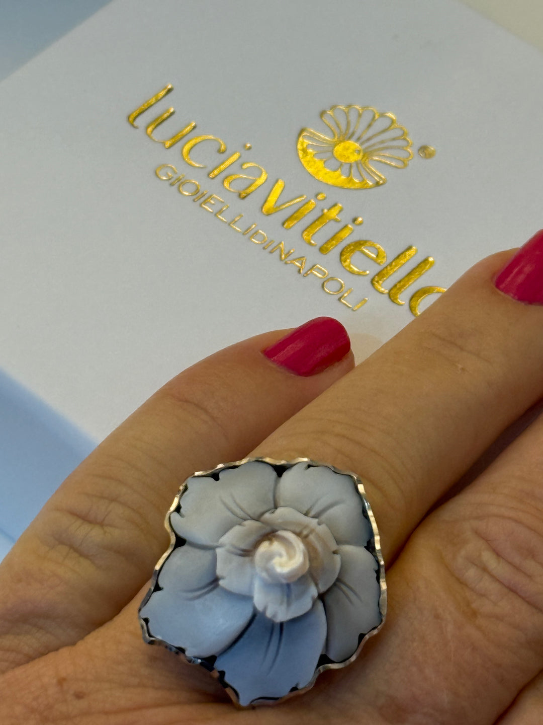 Ring with Flower Cameo mounted in Gold-Plated Silver or Natural Silver