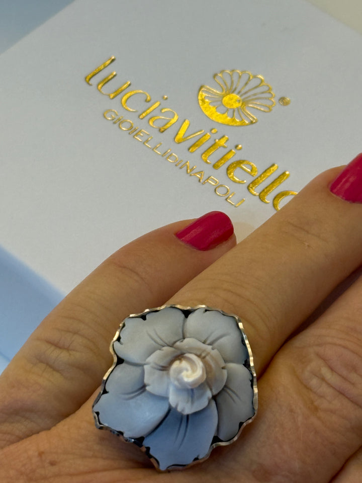 Ring with Flower Cameo mounted in Gold-Plated Silver or Natural Silver