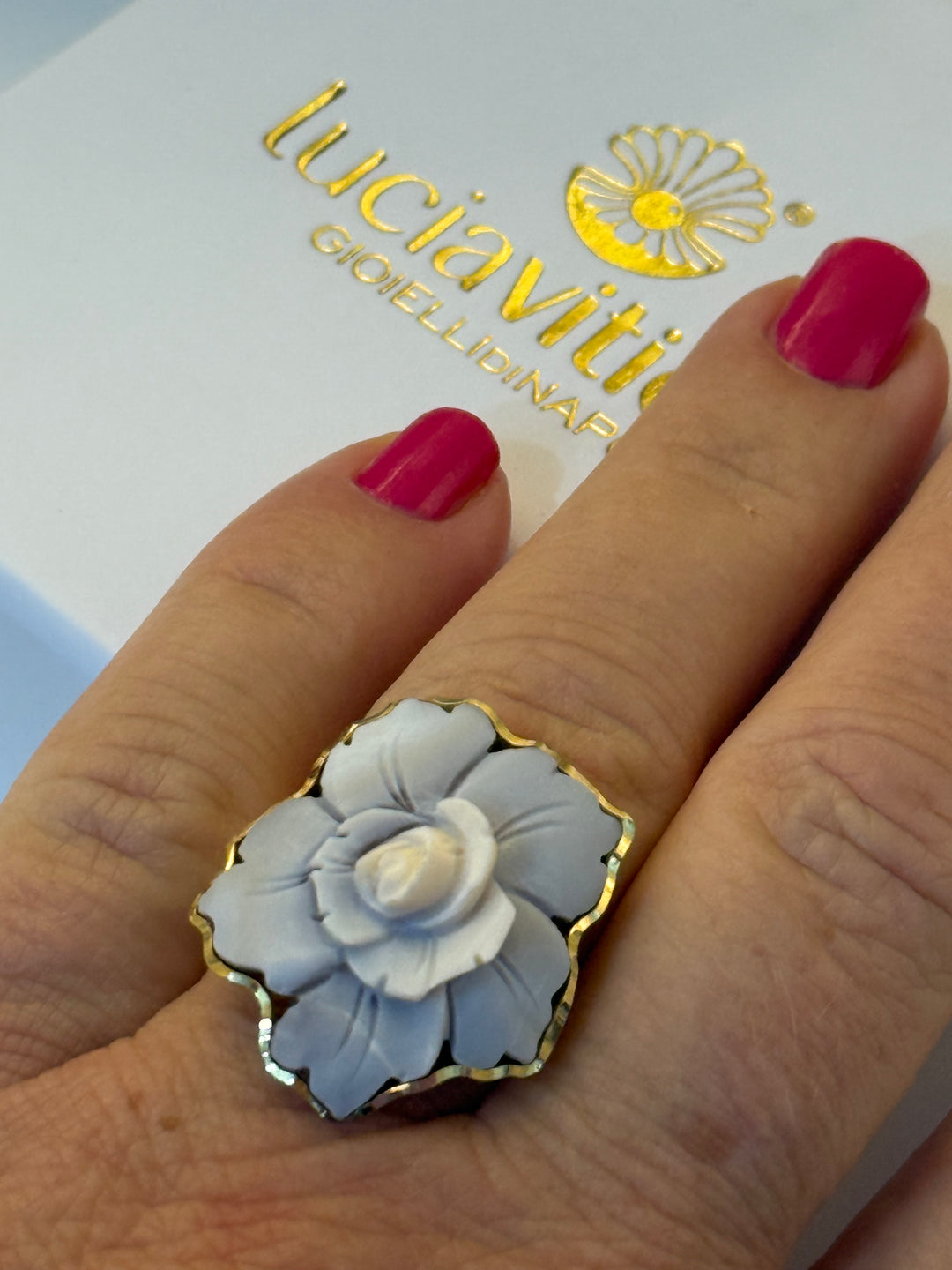 Ring with Flower Cameo mounted in Gold-Plated Silver or Natural Silver