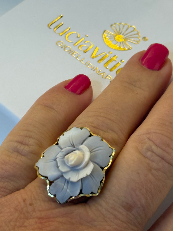 Ring with Flower Cameo mounted in Gold-Plated Silver or Natural Silver