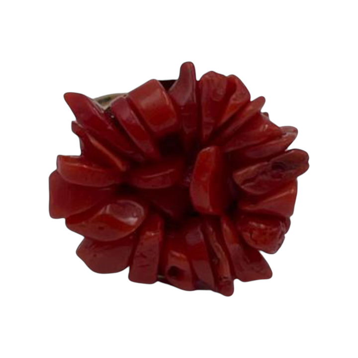 Red coral flower ring mounted on silver