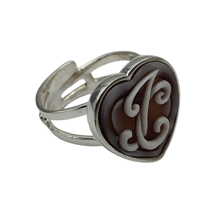 Personalized Letter Ring, Love Intertwining, in Cameo and Silver
