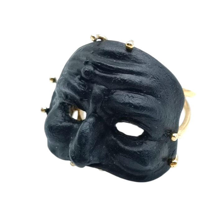 END OF COLLECTION - "Neapolitan mask" ring in terracotta mounted on silver