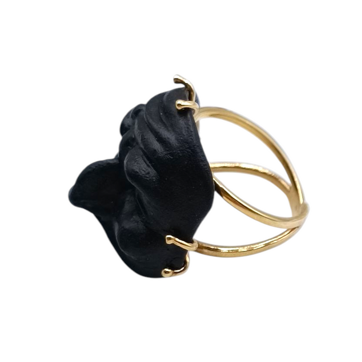 END OF COLLECTION - "Neapolitan mask" ring in terracotta mounted on silver