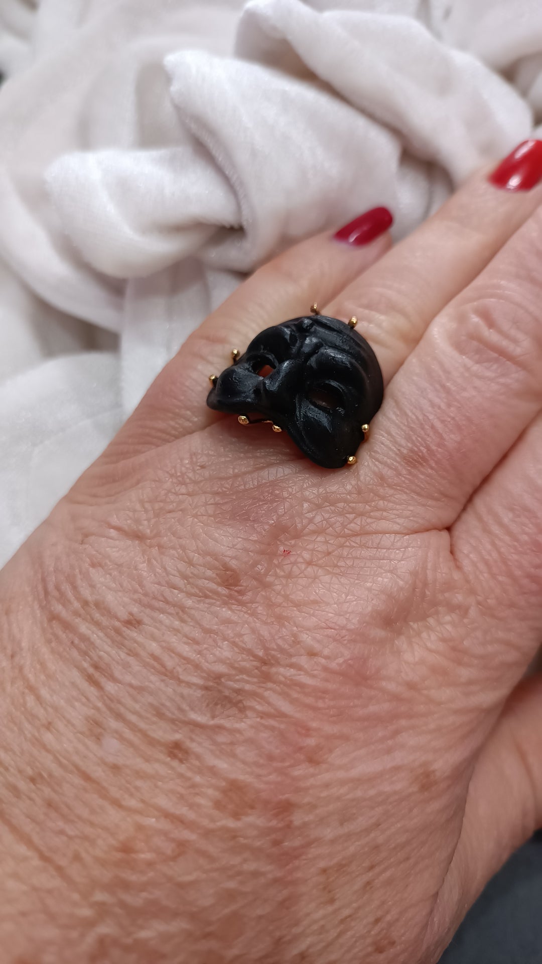 END OF COLLECTION - "Neapolitan mask" ring in terracotta mounted on silver