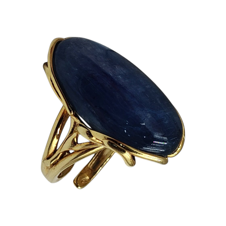 Kyanite oval ring set in gold plated silver
