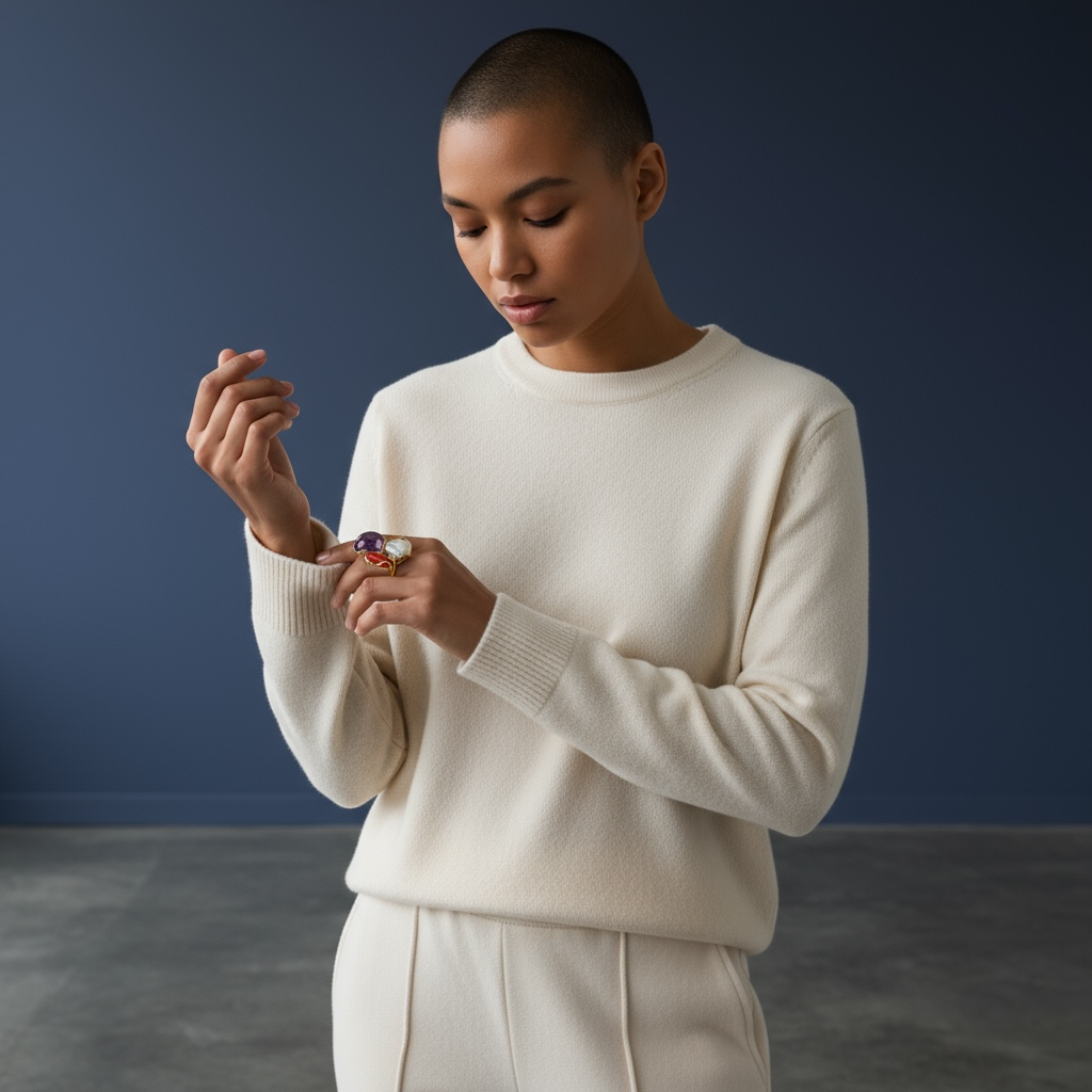 Trilogy Ring of Precious Stones and Gems set in Gold-Plated Silver