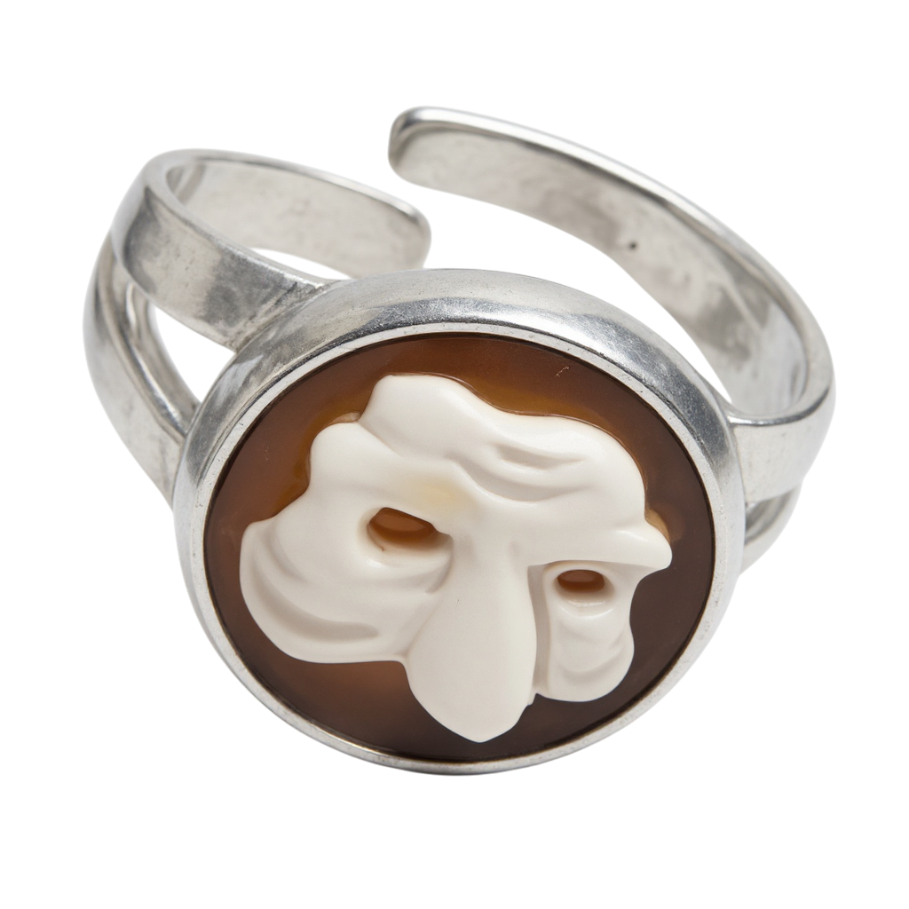 Rings with Neapolitan cameo charms mounted on silver