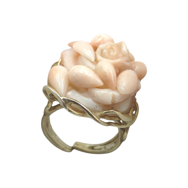 Pink coral pink ring mounted on silver 