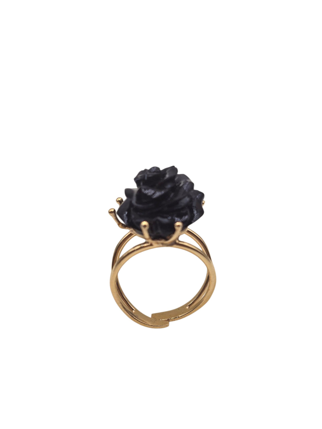 Black coral “rose” ring mounted in gold-plated silver