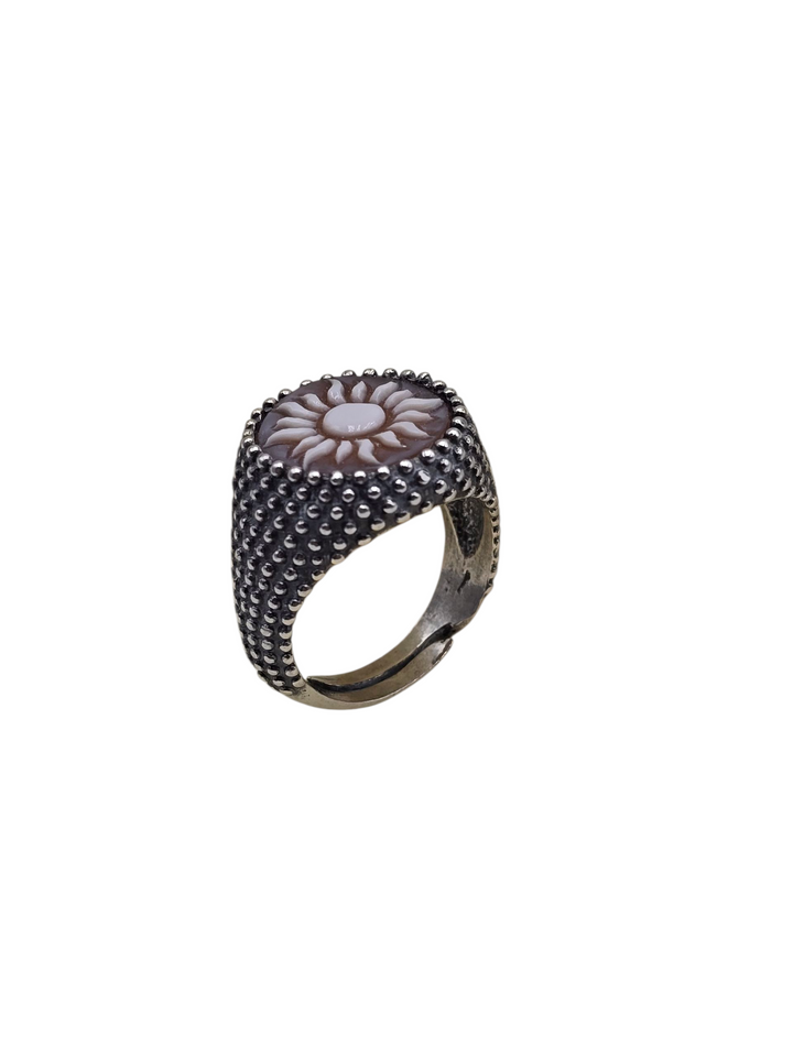 Sardonic cameo “sun” ring mounted in silver