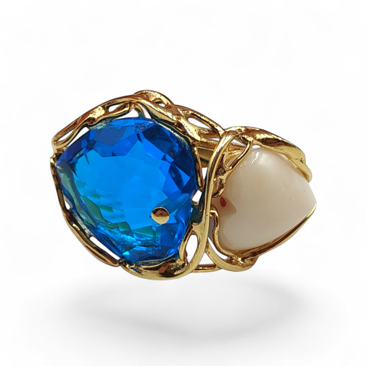 Topaz and coral ring mounted on silver