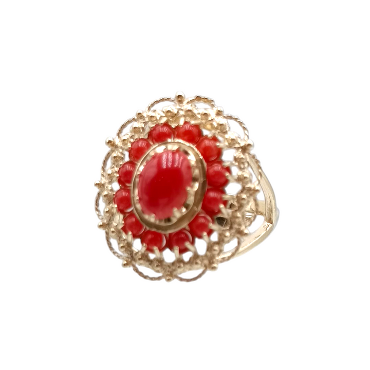 Anello corallo rosso vero montato su argento