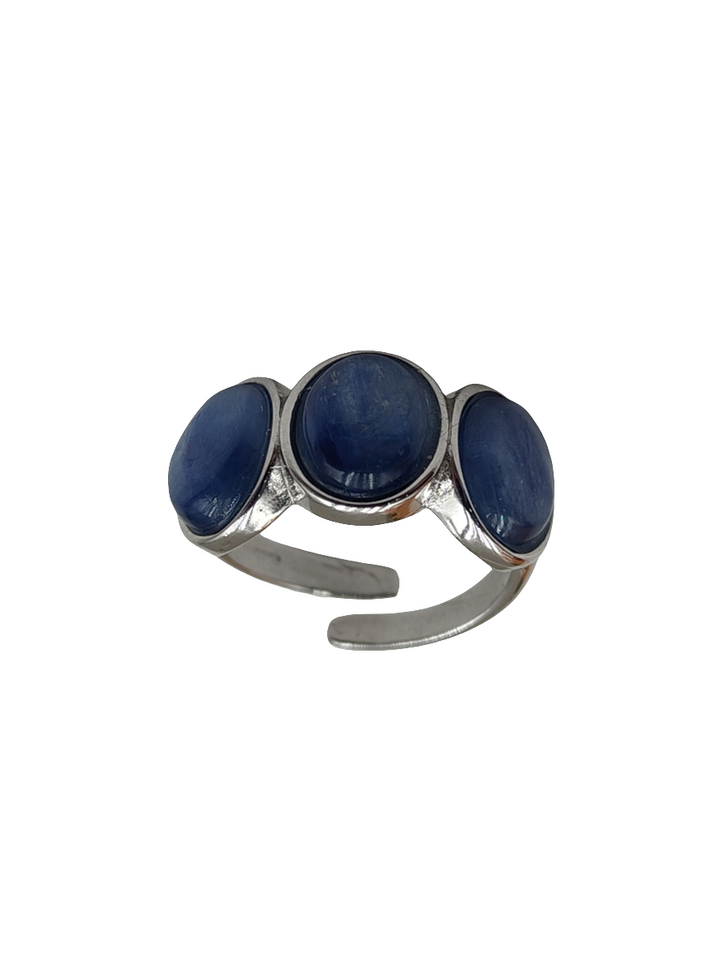 Kyanite trilogy ring mounted on silver