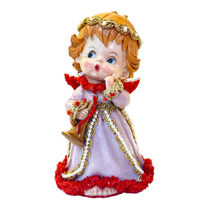 Cherub angel with trumpet with coral