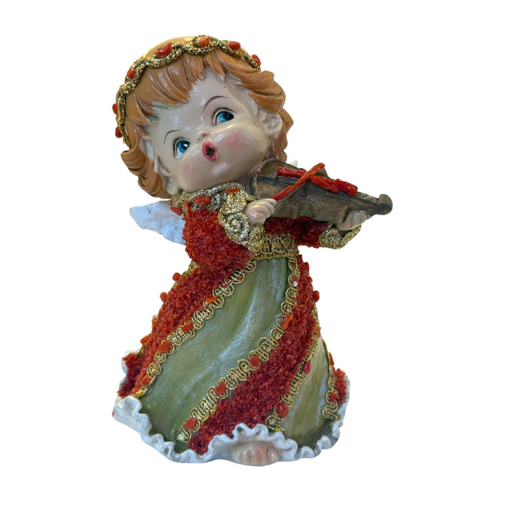 Cherub angel with coral-studded violin