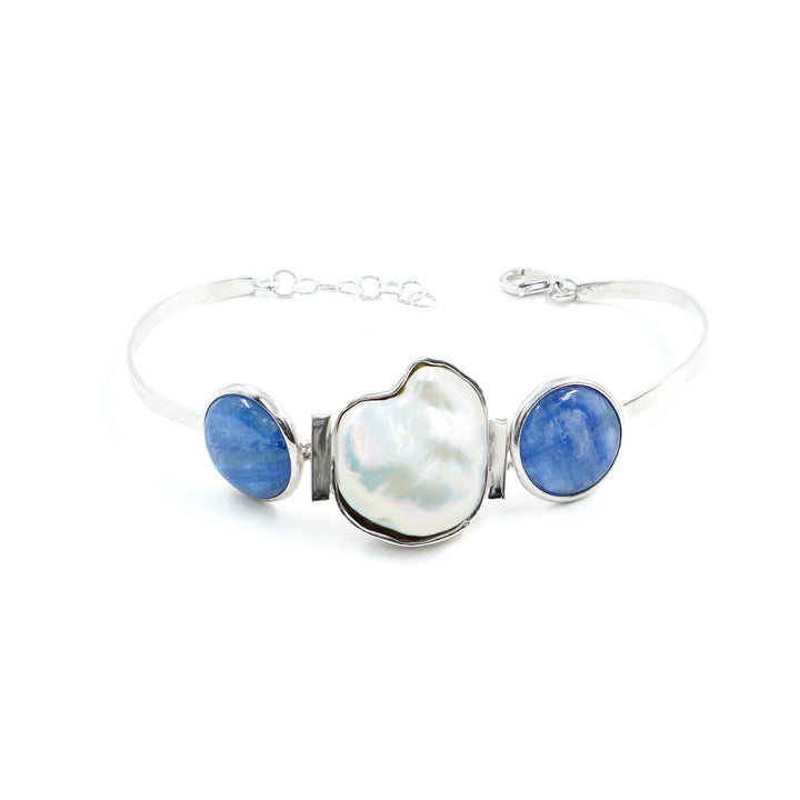 Kyanite and Scaramazza Pearl Bracelet Mounted on Silver