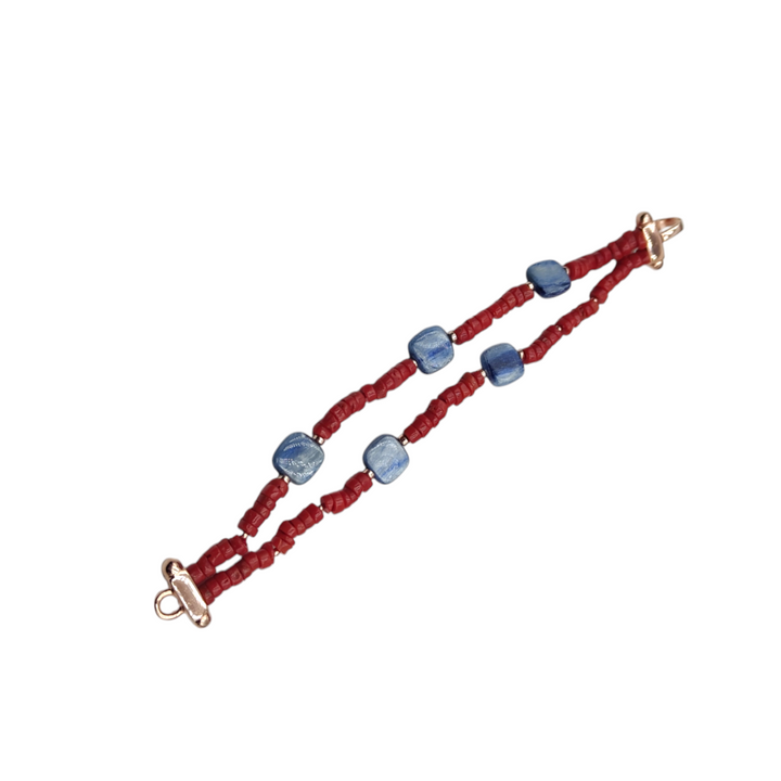 Coral and kyanite bracelet mounted on silver