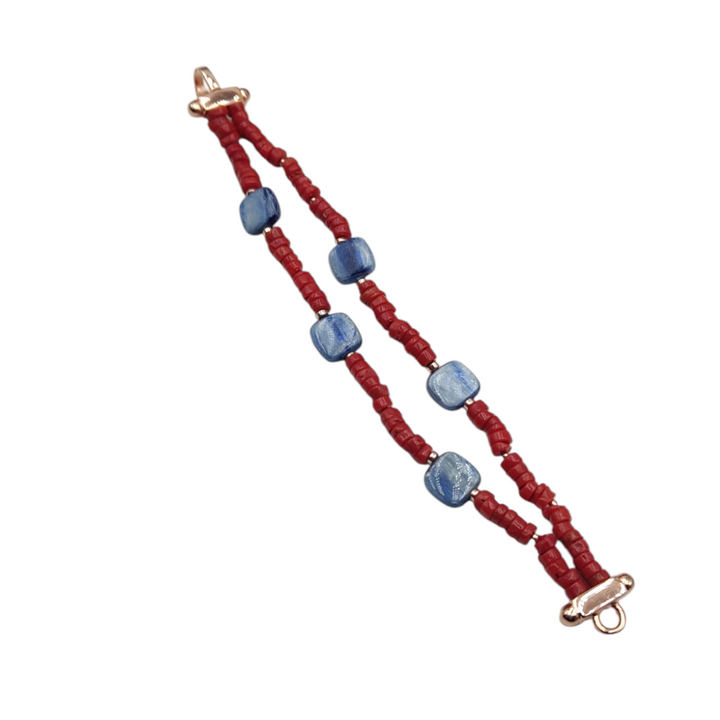 Coral and kyanite bracelet mounted on silver
