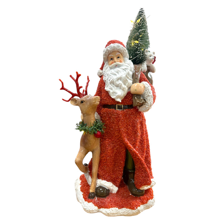 Babbo Natale con Albero e Renna rivestito in Corallo Rosso