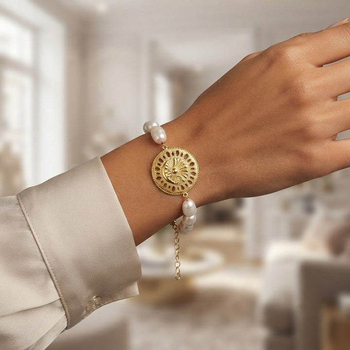 Bracciale Marchio Lucia Vitiello gioielli di Napoli d'Argento Dorato e Perle