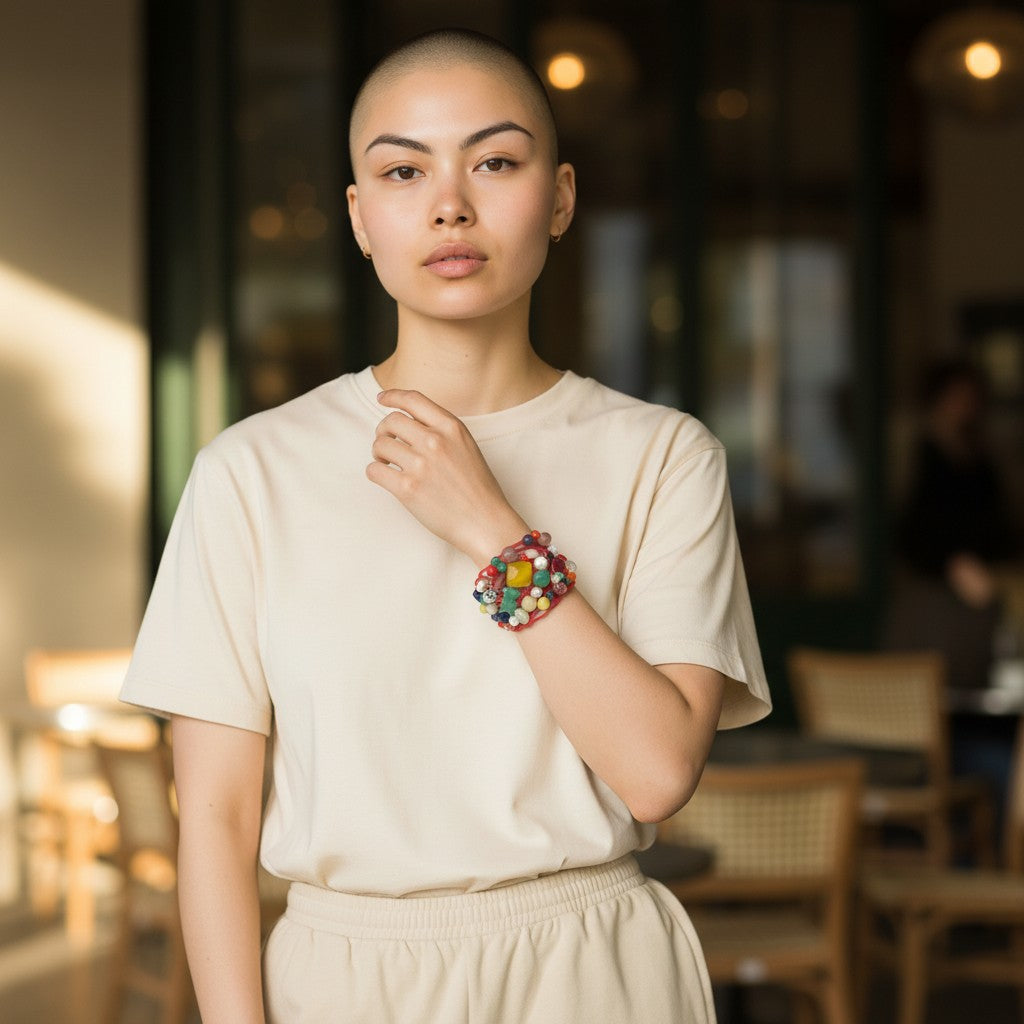 Bracciale Agata, Perle e Giada montato in Acciaio