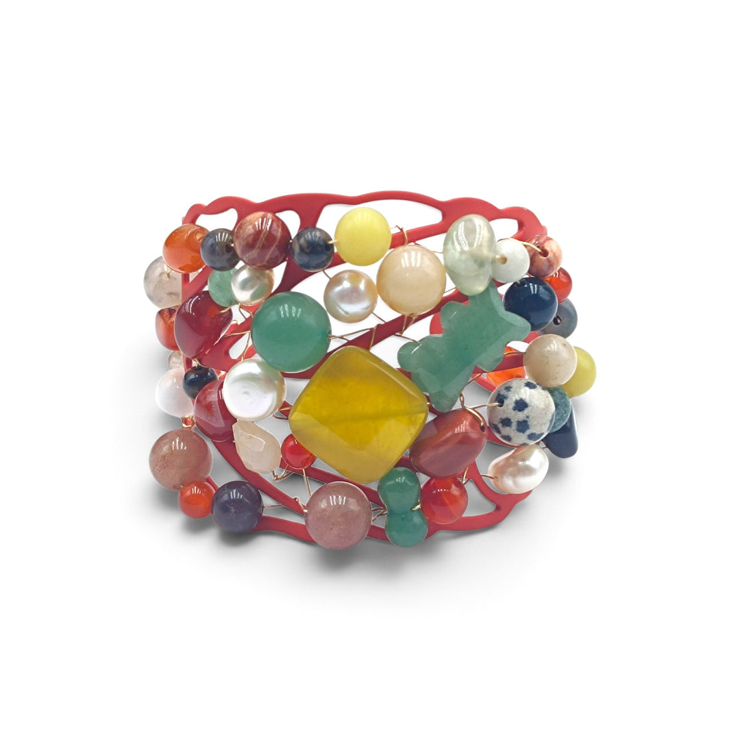Bracciale Agata, Perle e Giada montato in Acciaio