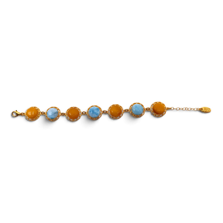 Bracciale di Ambra e Larimar montato in Argento Dorato