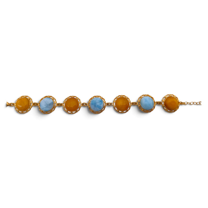 Bracciale di Ambra e Larimar montato in Argento Dorato
