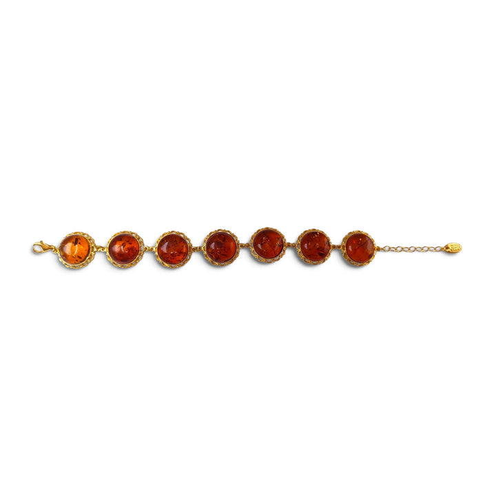 Bracciale di Ambra marrone montato in Argento Dorato