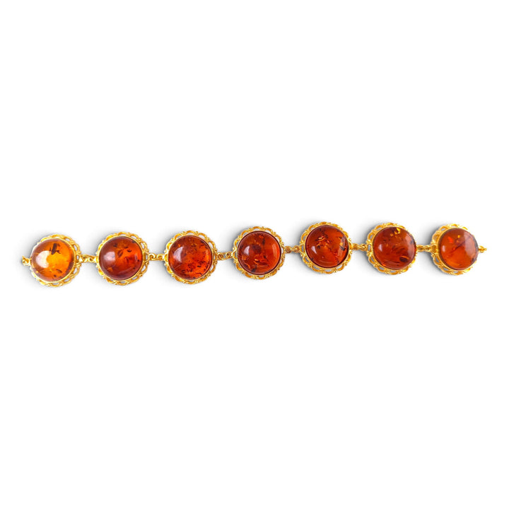 Bracciale di Ambra marrone montato in Argento Dorato