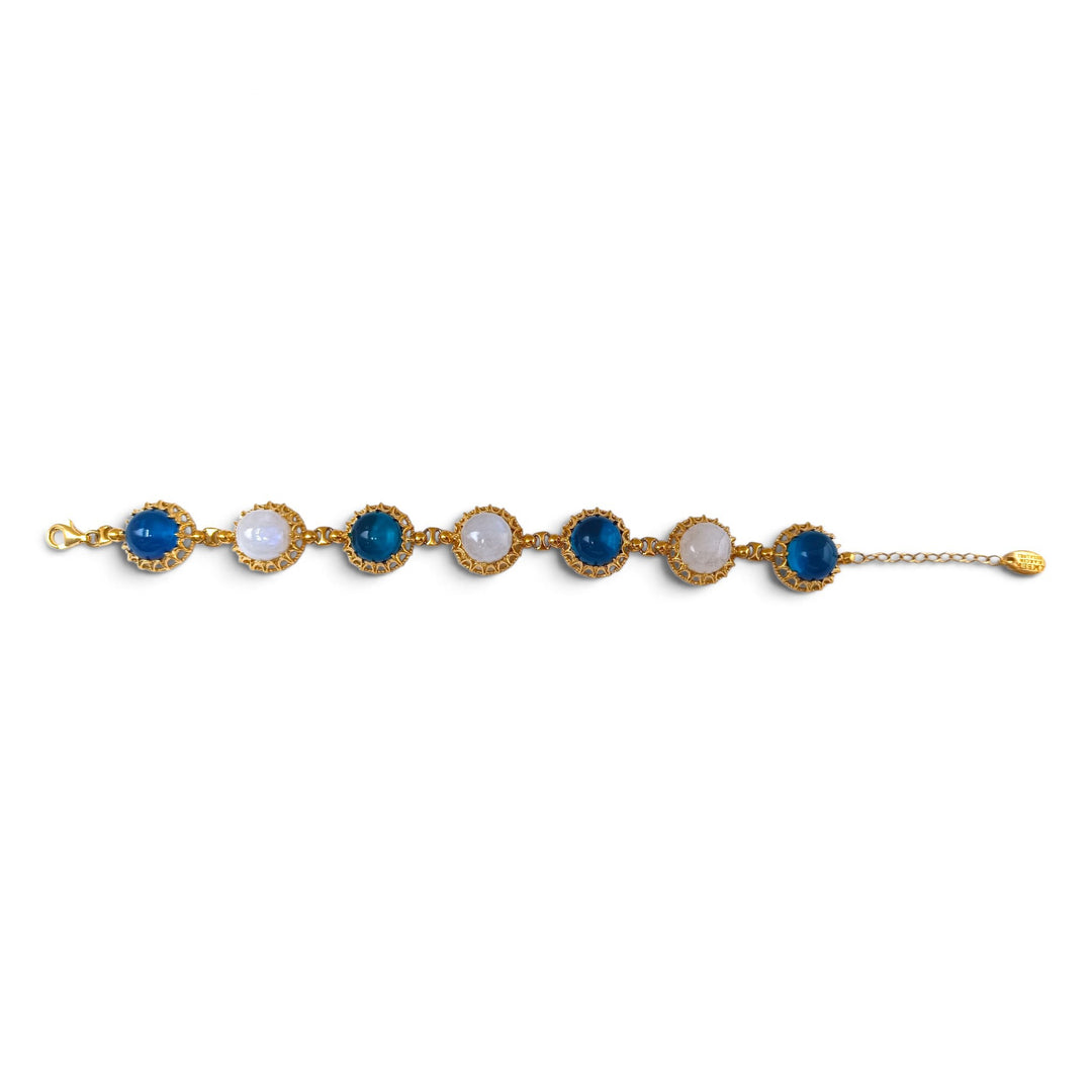 Bracciale di Ambra blu e Opale montato in Argento Dorato
