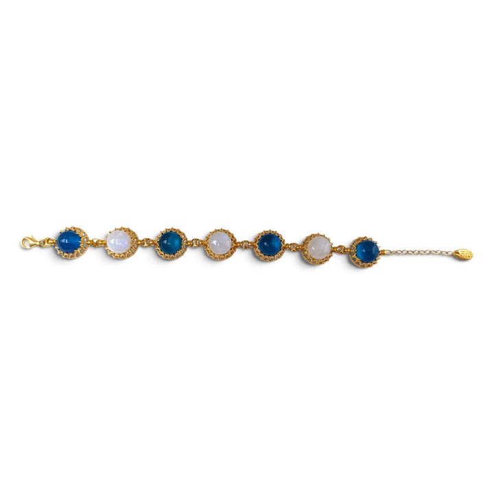 Bracciale di Ambra blu e Opale montato in Argento Dorato