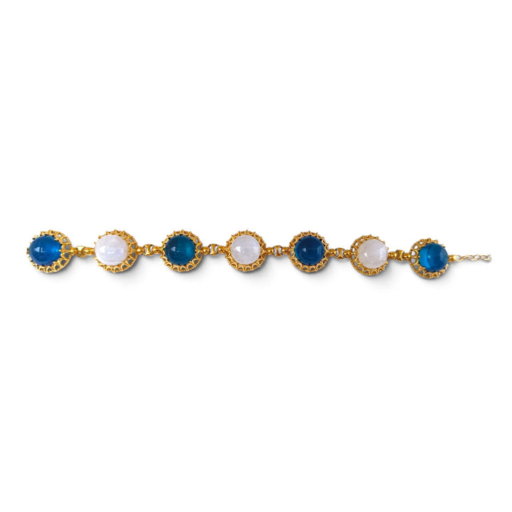 Bracciale di Ambra blu e Opale montato in Argento Dorato