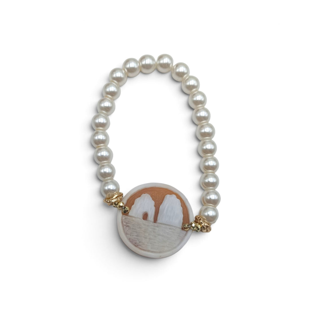 Bracciale Capri di Cammeo e Perle montato in Acciaio Dorato