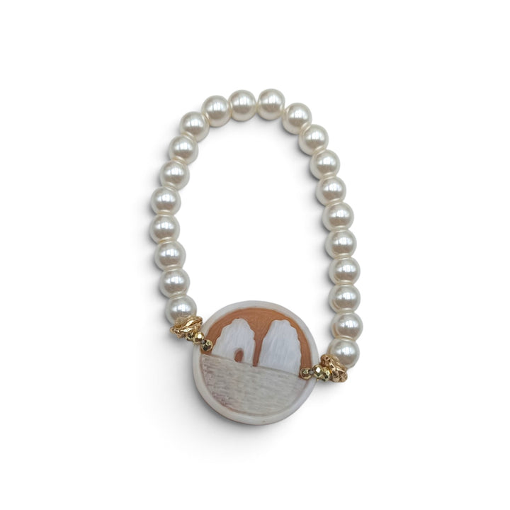 Bracciale Capri di Cammeo e Perle montato in Acciaio Dorato