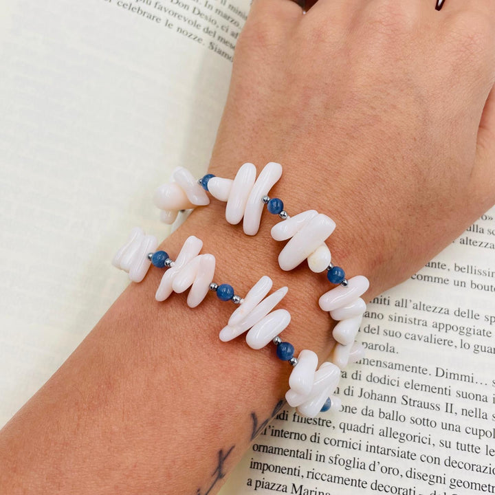 White coral and kyanite branch bracelet mounted on silver