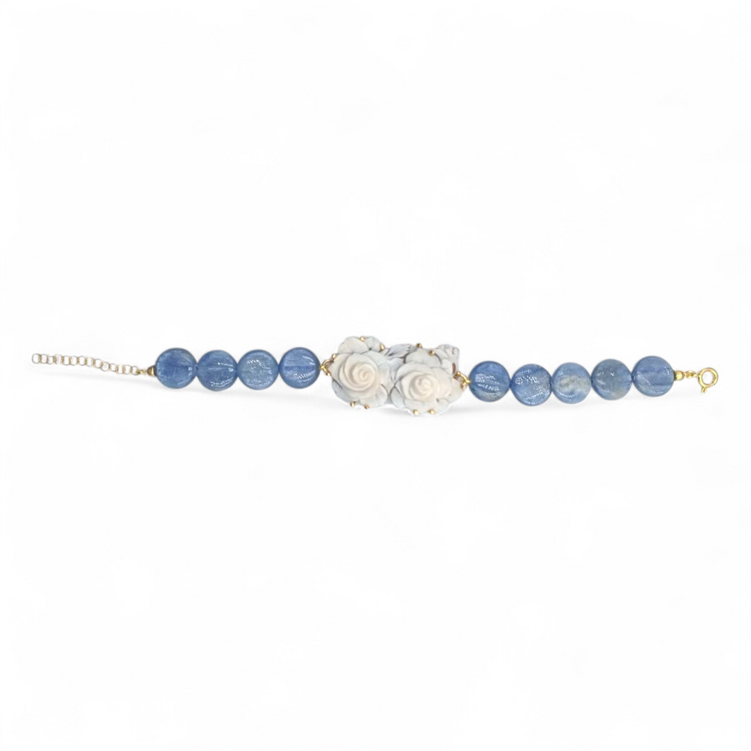 Bracciale Fiori di Cammeo e Cianite montato in Argento Dorato