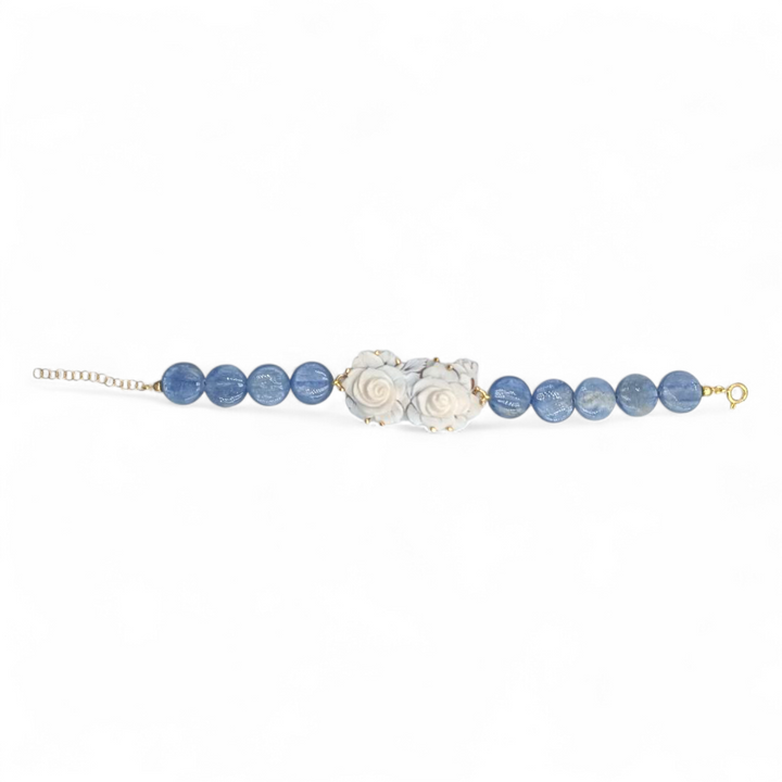 Bracciale Fiori di Cammeo e Cianite montato in Argento Dorato