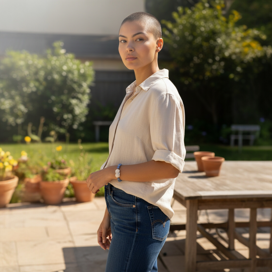 Bracciale Fiori di Cammeo e Cianite montato in Argento Dorato