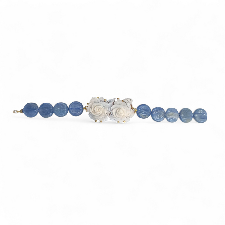 Bracciale Fiori di Cammeo e Cianite montato in Argento Dorato
