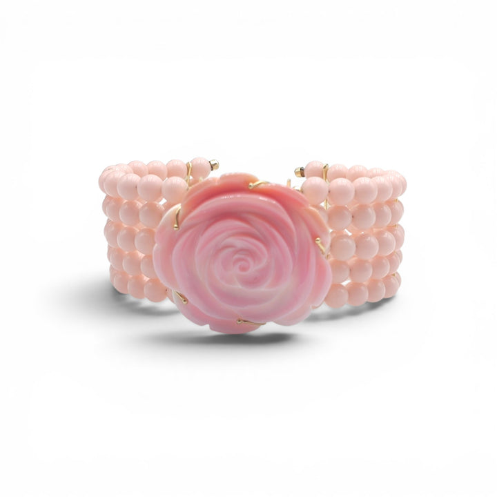 Bracciale Fiore di Pasta di Corallo rosa montato in Argento Dorato