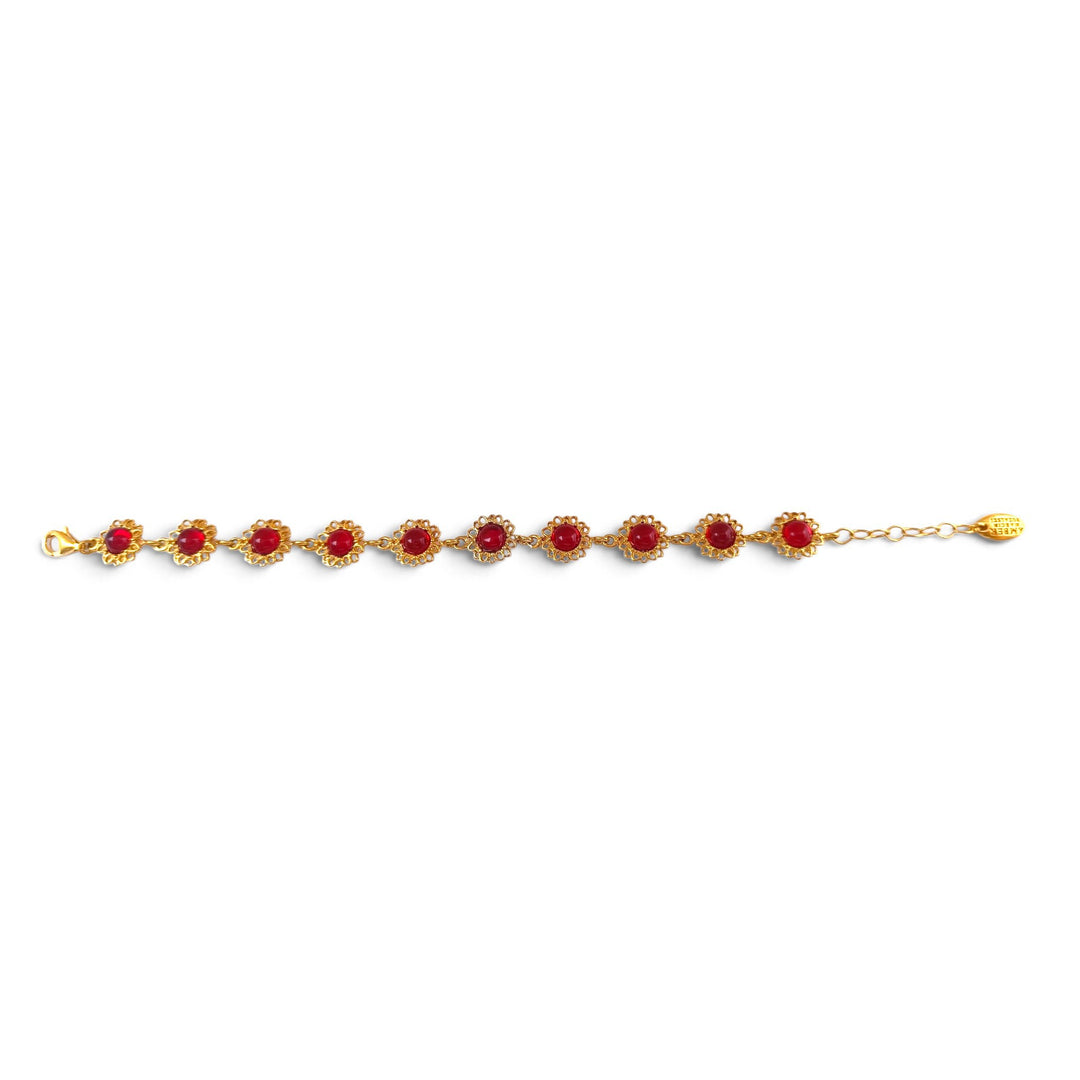 Bracciale Fiori di Ambra rossa montato in Argento Dorato