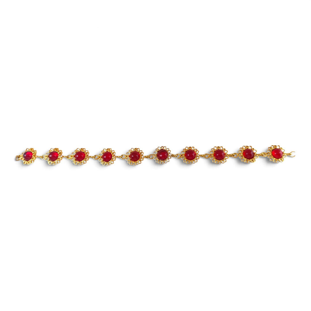 Bracciale Fiori di Ambra rossa montato in Argento Dorato